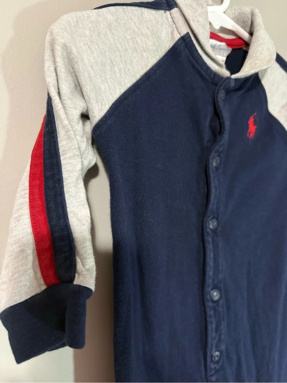 Ralph Lauren Navy, Gray & Red Baby Footed One-Piece Size 9 Months Like New